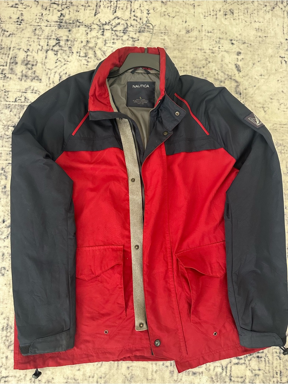 Vintage Nautica Men's Red and Black Windbreaker Jacket